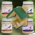Erdnussbutter für Wildvögel - Set (4 x 300ml) & Glashalter aus Holz
