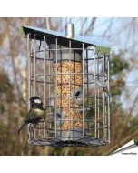 Futtersäule Roundhaus für Samen - Perfekt für kleine Vogelarten - Mit Schutzkorb
