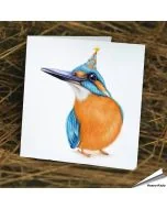 Atemberaubende Geburtstagskarte mit Eisvogel im Partylook ✔️ Handgezeichnet ✔️ Doppelkarte blanko ✔️ FSC-Papier ➤ Jetzt im Hoezo-Kado Shop bestellen