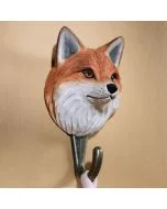 Kleiderhaken Fuchs von Wildlife Garden mit handgeschnitztem Holzkopf, Glasaugen und Metallhaken. Charmanter Wandhaken für Flur und Kinderzimmer.