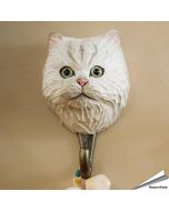 Handgemachter Holz-Kleiderhaken von einer Perserkatze ✔️ Naturgetreu bemalt ✔️ Geschenkidee für Katzen- und Naturliebhaber ➤ Bestelle im Hoezo-Kado Shop