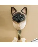 Handgemachter Holz-Kleiderhaken von einer siamesischen Katze ✔️ Naturgetreu bemalt ✔️ Geschenkidee für Katzen- und Naturliebhaber ➤ Bestelle im Hoezo-Kado Shop