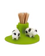 Peper en Zout Set Koe met tandenstokerhouder, gemaakt van keramiek en kunststof. Origineel en praktisch tafelaccessoire in speels koe-design.