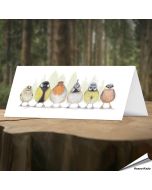 Witzige Grusskarte von verschiedenen europäischen Gartenvögel ✔️ Von hand gezeichnet ✔️ Doppelkarte mit leerem Inneren ✔️ FSC-Papier ➤ www.hoezo-kado.de