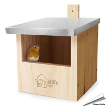 Nistkasten Halbhöhle mit Metalldach - Für Rotkehlchen und Co.