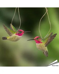 DecoBird Annakolibris aus Holz als Set mit zwei handgeschnitzten Vögeln in unterschiedlichen Flughaltungen. Dekorative Kolibris für den Innenbereich.