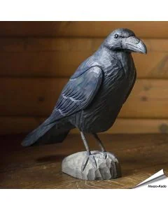Realistischer, handgeschnitzter Kolkrabe (Singvogel) ✔️ Mit Farben naturgetreu bemalt ✔️ Originelles Geschenk für Vogel- und Naturliebhaber ✔️ Kaufe online bei Hoezo-Kado