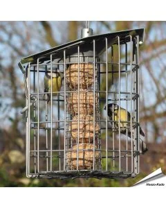 Futterhaus mit Schutzkorb für Meisenknödel und Energieblöcke - www.hoezo-kado.de