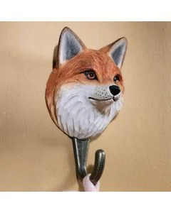 Kleiderhaken Fuchs von Wildlife Garden mit handgeschnitztem Holzkopf, Glasaugen und Metallhaken. Charmanter Wandhaken für Flur und Kinderzimmer.