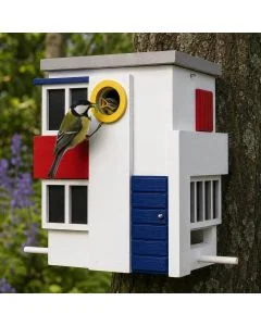 Multiholk De Stijl - Wildlife Garden ✔️ Nistkasten und Futterhaus in einem ✔️ Für kleine Gartenvögel ✔️ Inspiriert nach dem Kunststil De Stijl ➤ Hoezo-Kado