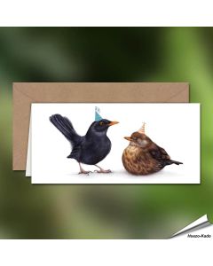 Geburtstagskarte - Mit Amsel-Motiv - Von Hand gezeichnet - www.hoezo-kado.de