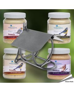 Erdnussbutter für Wildvögel - Set (4 x 300ml) & Glashalter aus Metall