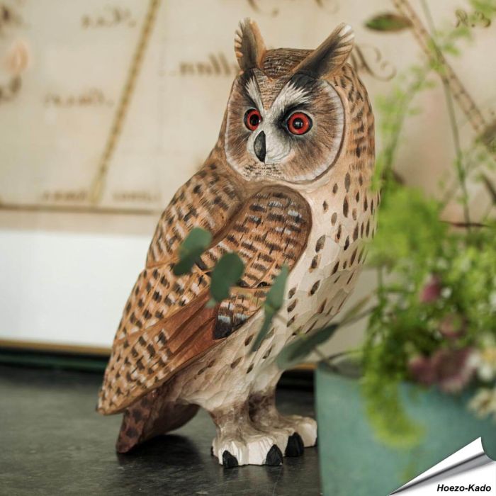 DecoBird - Waldohreule | Handgeschnitzter Holzvogel
