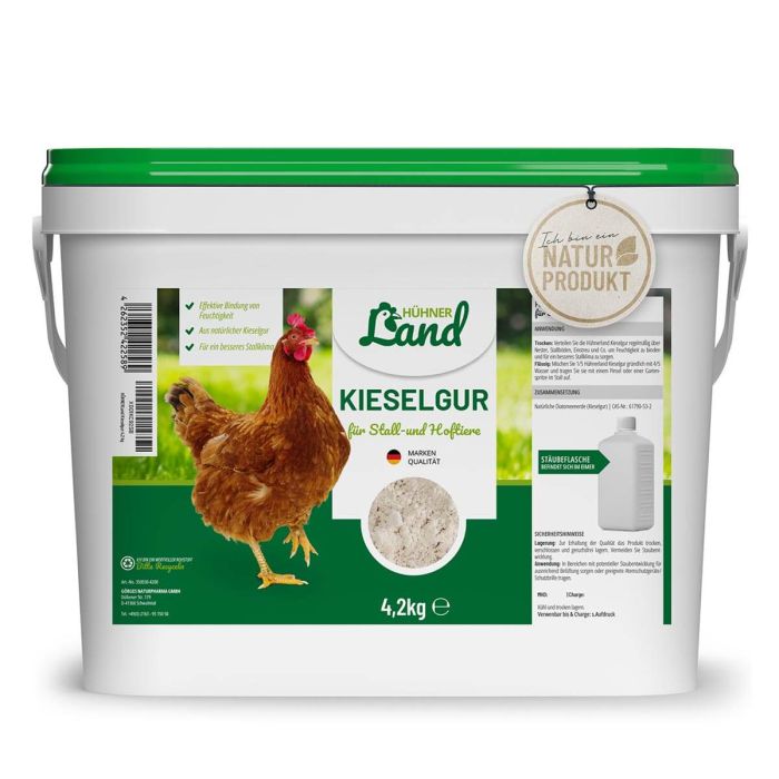 HÜHNER Land Kieselgur von HÜHNER Land ist ein 100%tiges Naturprodukt ✔️ Für Stall, Garten oder Hof ✔️ Bindet Feuchtigkeit zuverlässig ✔️ Angenehmes Stallklima ✔️ Jetzt kaufen im Hoezo-Kado Shop