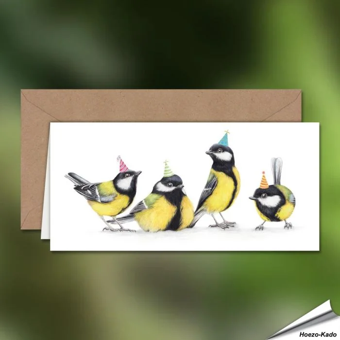 Geburtstagskarte - Mit Kohlmeisen-Motiv - Von Hand gezeichnet - www.hoezo-kado.de