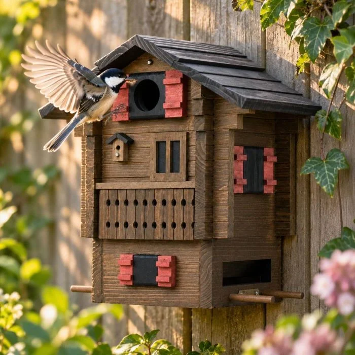 Multiholk Alpenhaus - Wildlife Garden ✔️ Nistkasten und Futterhaus in einem ✔️ Für kleine Gartenvögel ✔️ Inspiriert nach skandinavischem Design ➤ Hoezo-Kado