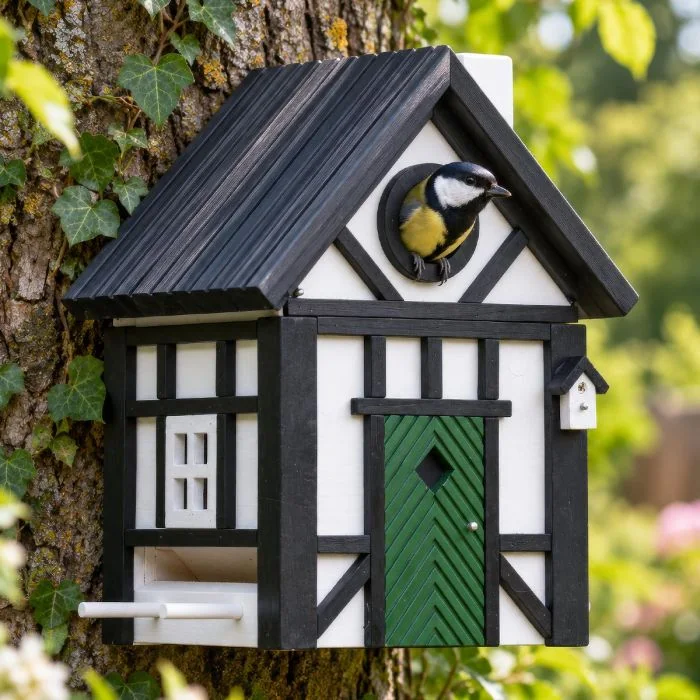 Multiholk Fachwerk von Wildlife Garden ✔️ Nistkasten und Futterhaus in einem ✔️ Für kleine Gartenvögel ✔️ Inspiriert nach skandinavischem Design ➤ Bestelle bei Hoezo-Kado