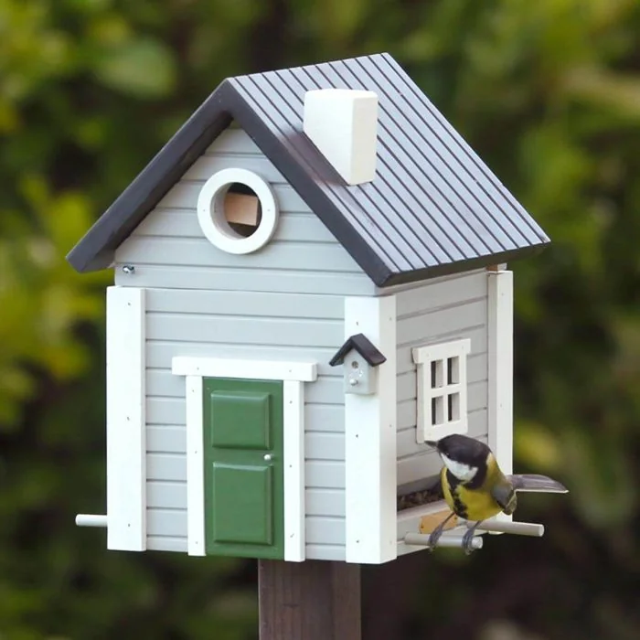 Multiholk Graues Haus - Wildlife Garden ✔️ Nistkasten und Futterhaus in einem ✔️ Für kleine Gartenvögel ✔️ Inspiriert nach skandinavischem Design ➤ Hoezo-Kado