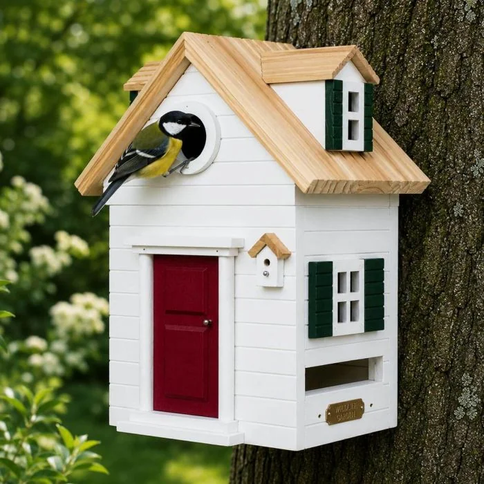 Multiholk New England - Wildlife Garden ✔️ Nistkasten und Futterhaus in einem ✔️ Für kleine Gartenvögel ✔️ Inspiriert durch nordamerikanische Architektur ➤ Hoezo-Kado