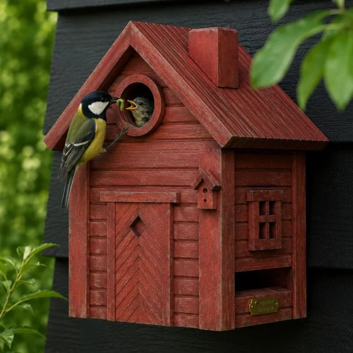 Multiholk Red Earth - Wildlife Garden ✔️ Nistkasten und Futterhaus in einem ✔️ Für kleine Gartenvögel ✔️ Inspiriert nach skandinavischem Design ➤ Hoezo-Kado