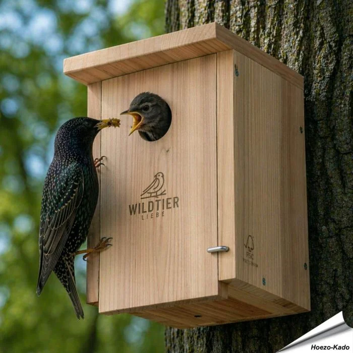 Robuster, artgerechter Nistkasten für Stare und Buntspechte ✔️ Einflugöffnung 45mm ✔️ Verschraubtes Massiv-Holz nach NABU ➤ Kaufe bei Hoezo-Kado