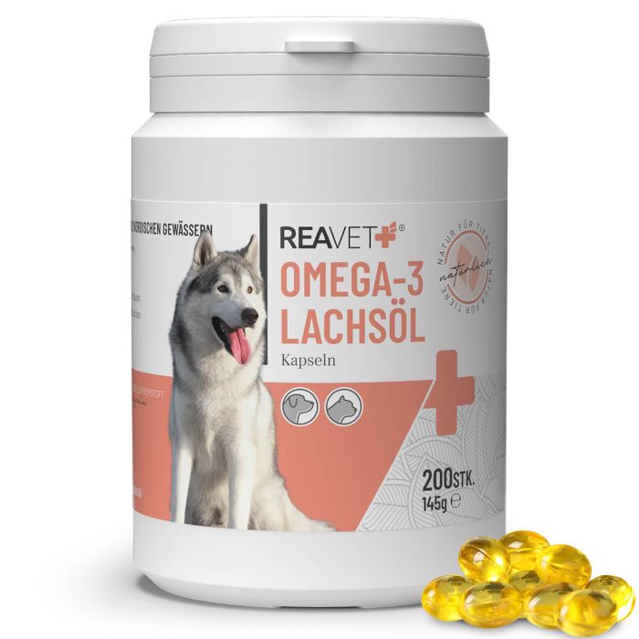 ReaVET Omega-3 Lachsöl Kapseln für Hunde & Katzen (200 Stück)