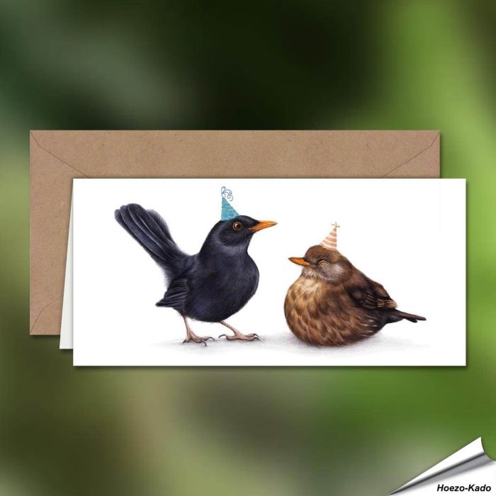 Geburtstagskarte - Mit Amsel-Motiv - Von Hand gezeichnet - www.hoezo-kado.de