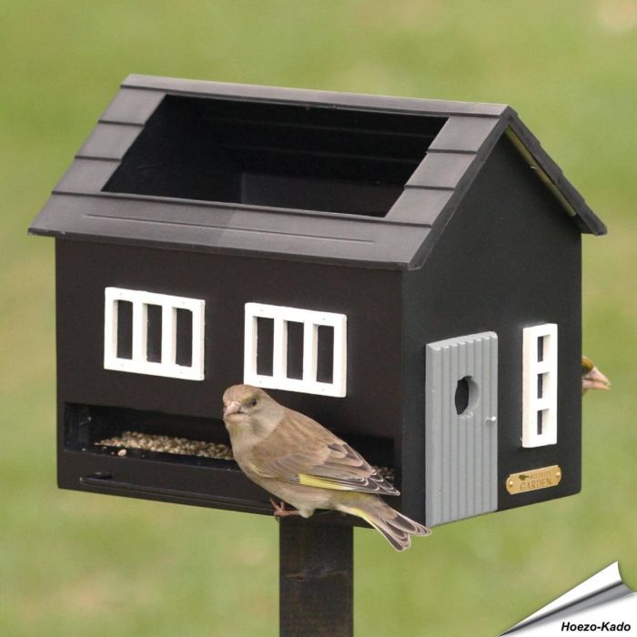 Vogelfutterspender mit Vogelbad (schwarz)