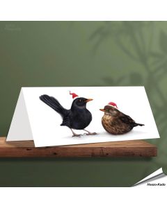Weihnachtskarte - Mit Amselmotiven - Von Hand gezeichnet - www.hoezo-kado.de