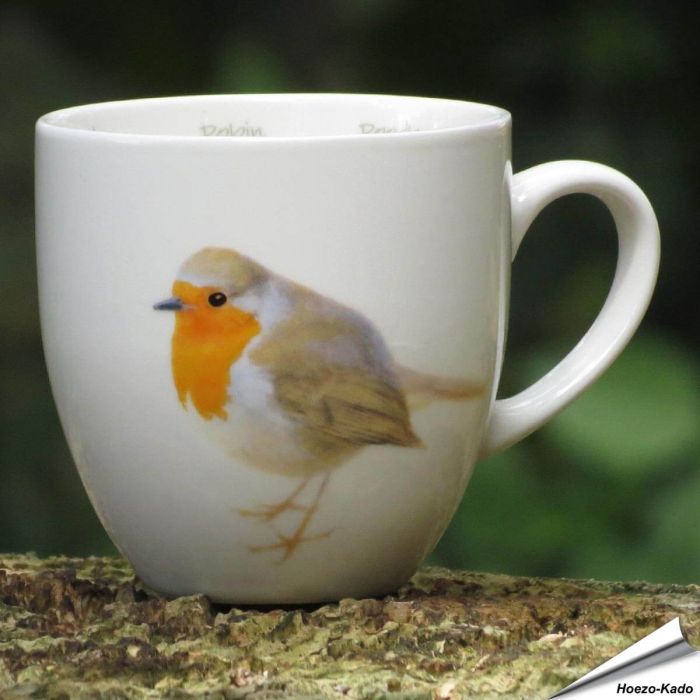 Porzellantasse mit Rotkehlchen-Motiv - für Vogelliebhaber - www.hoezo-kado.de