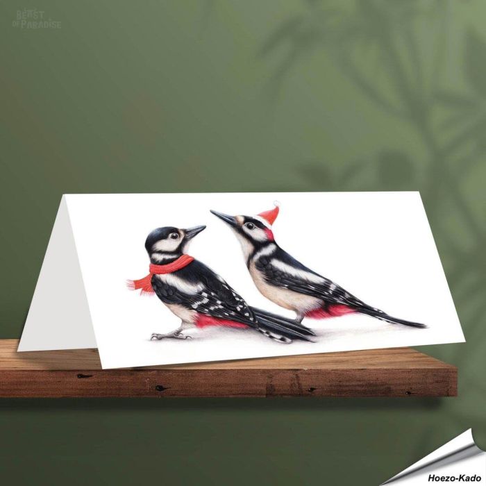 Weihnachtskarte - Mit Spechtmotiven - Von Hand gezeichnet - www.hoezo-kado.de