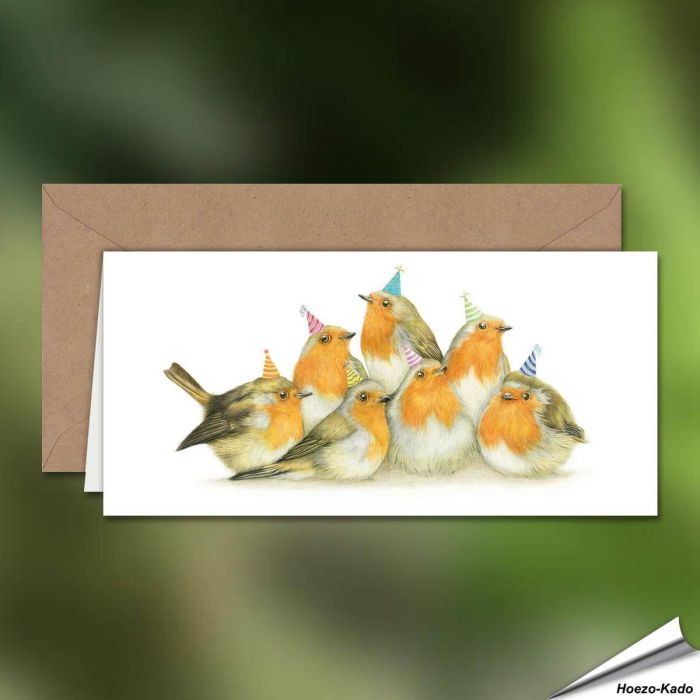 Geburtstagskarte - Mit Rotkehlchen-Motiv - Von Hand gezeichnet - www.hoezo-kado.de