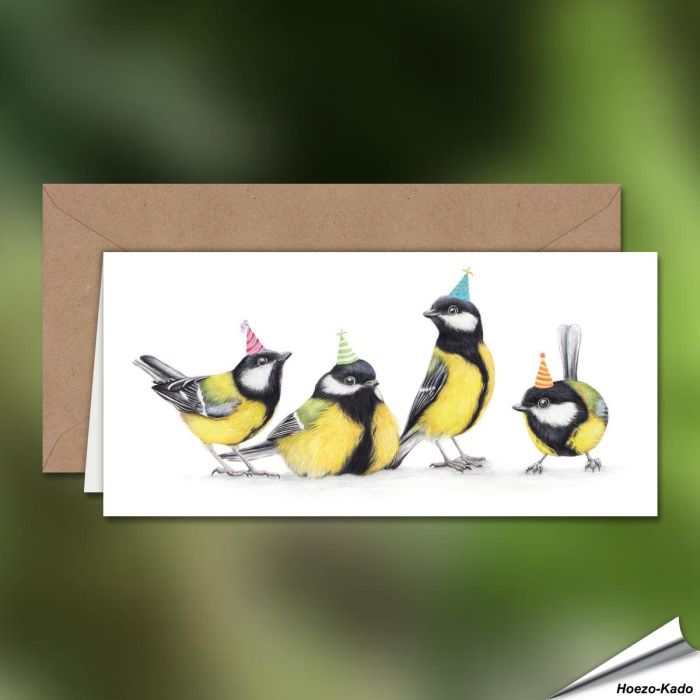 Geburtstagskarte - Mit Kohlmeisen-Motiv - Von Hand gezeichnet - www.hoezo-kado.de