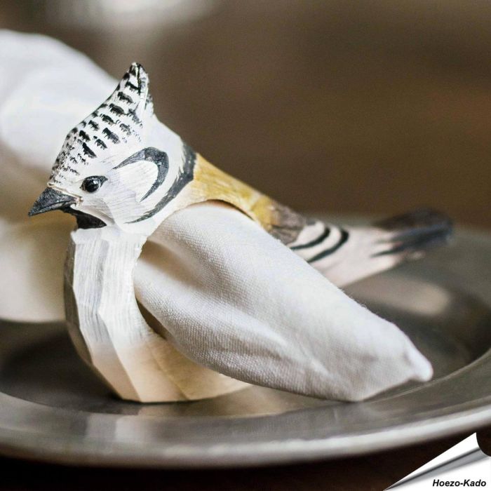 Serviettenring - Haubenmeise | Naturgetreu bemalt | Hoezo-Kado